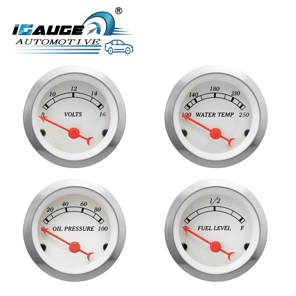 universal auto car 6 set gauge with mechanical speedometer white faceplate and red needle