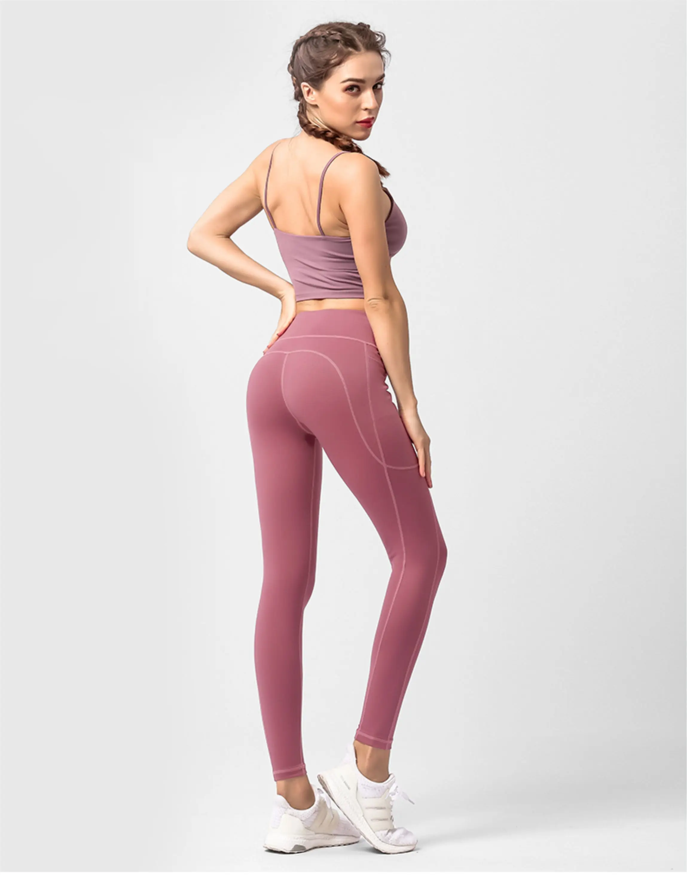 Solid color high-waisted breathable female plain leggings exercise yoga