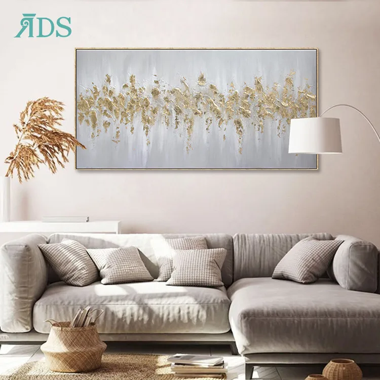 
Handpainted Oil Paintings Glitter Gold Foil Art Large Abstract Canvas Painting 