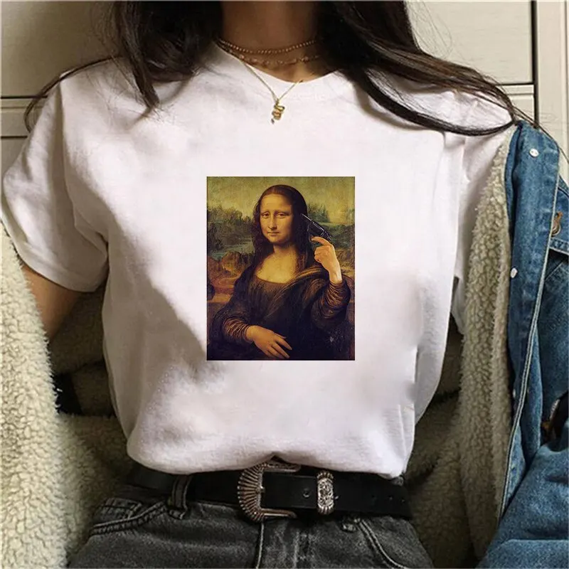 
Mona Lisa Painting Women T-shirts artistic oil painting Harajuku aesthetic Custom made oversized t shirt korean clothes 