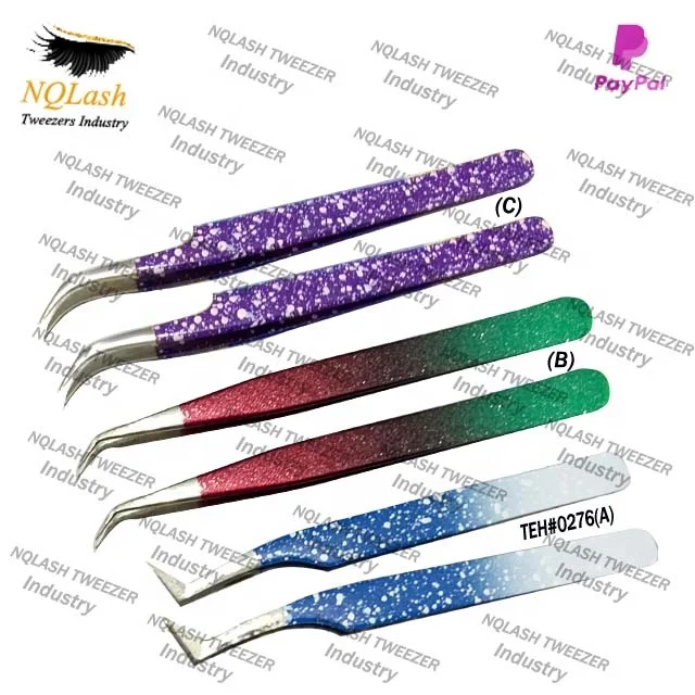 New Pointed Glitter Eyelash Extension Tweezers / Curved Russian Volume Extension Tweezers by NQLASH Tweezers