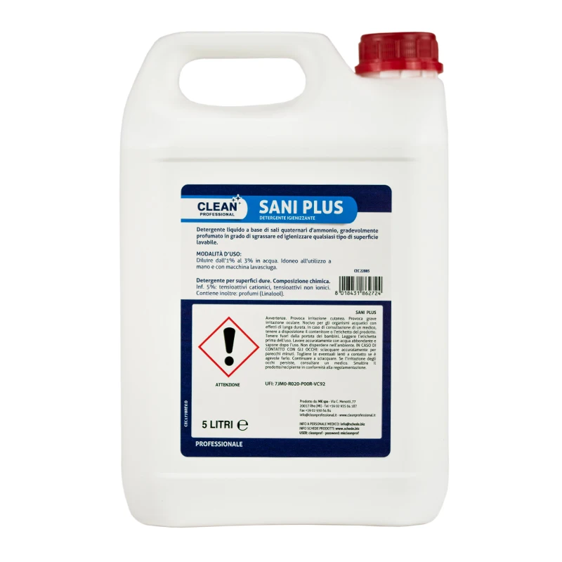 Top Quality professional Italian floor sanitizing detergent cleaning SANI PLUS 5 liters ready for export