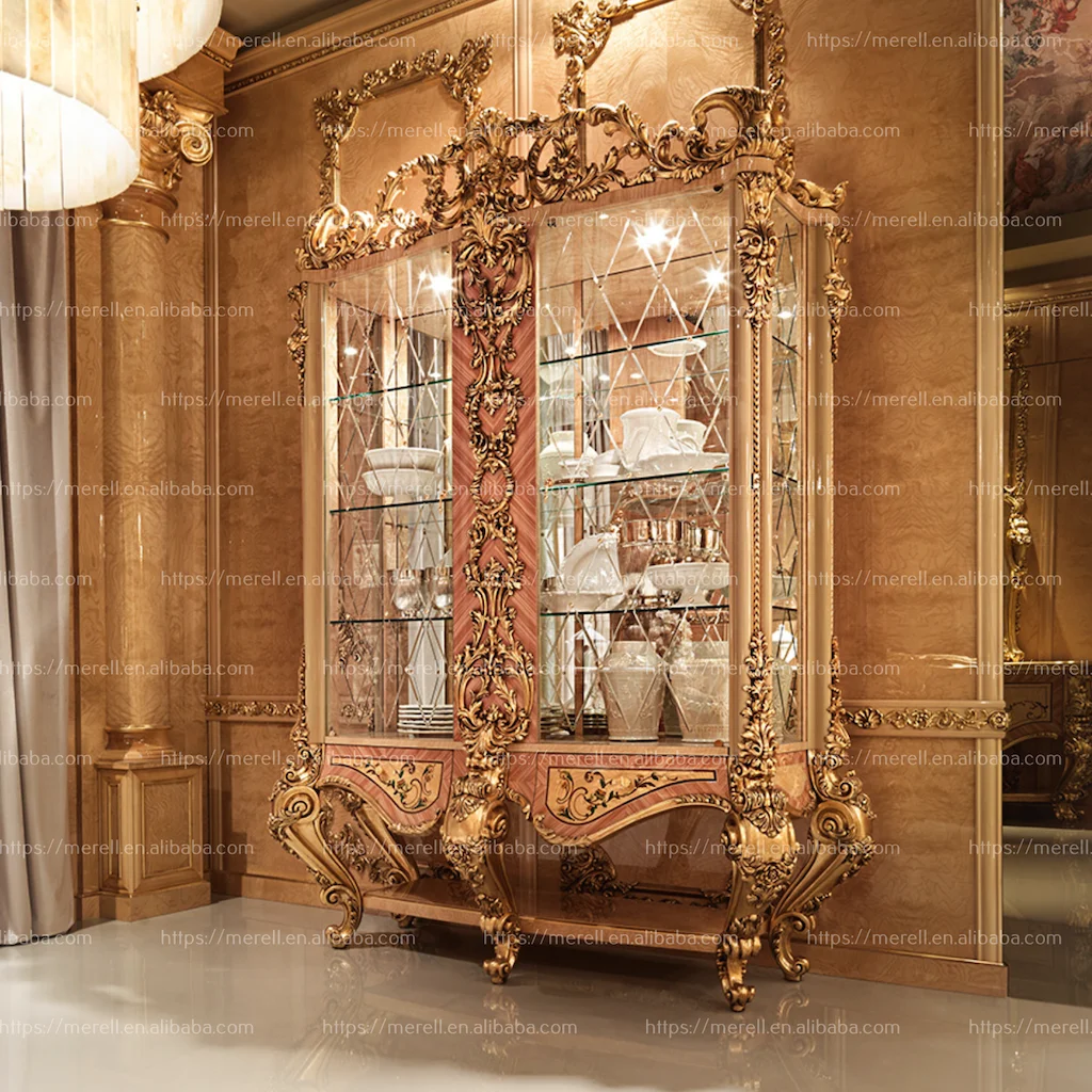 High end Customized wooden furniture Italian design antique Luxury Glass cabinet