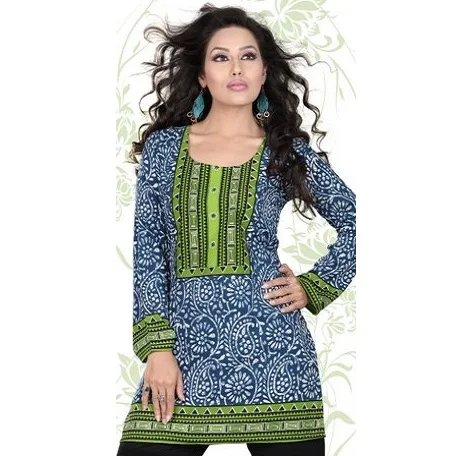 100% Полиэстеровая ткань с изысканным принтом Kurti для женщин