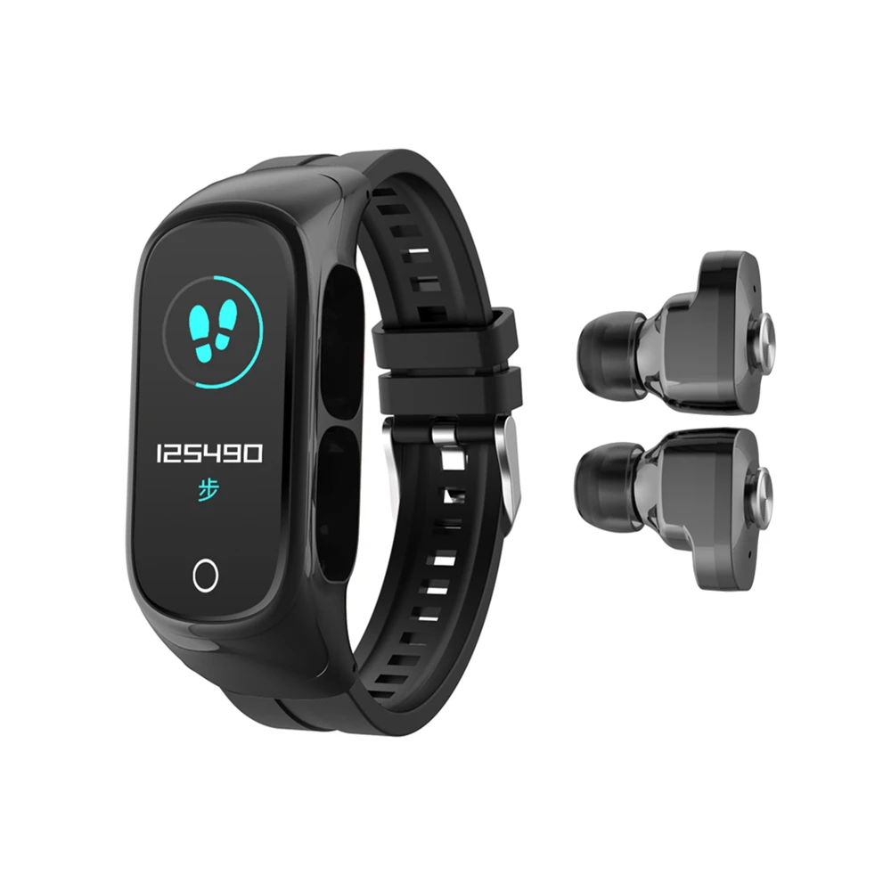 factory price N8 smart bracelet within tws earphone within CE and ROHS certification support muti sports, heat rate monitor