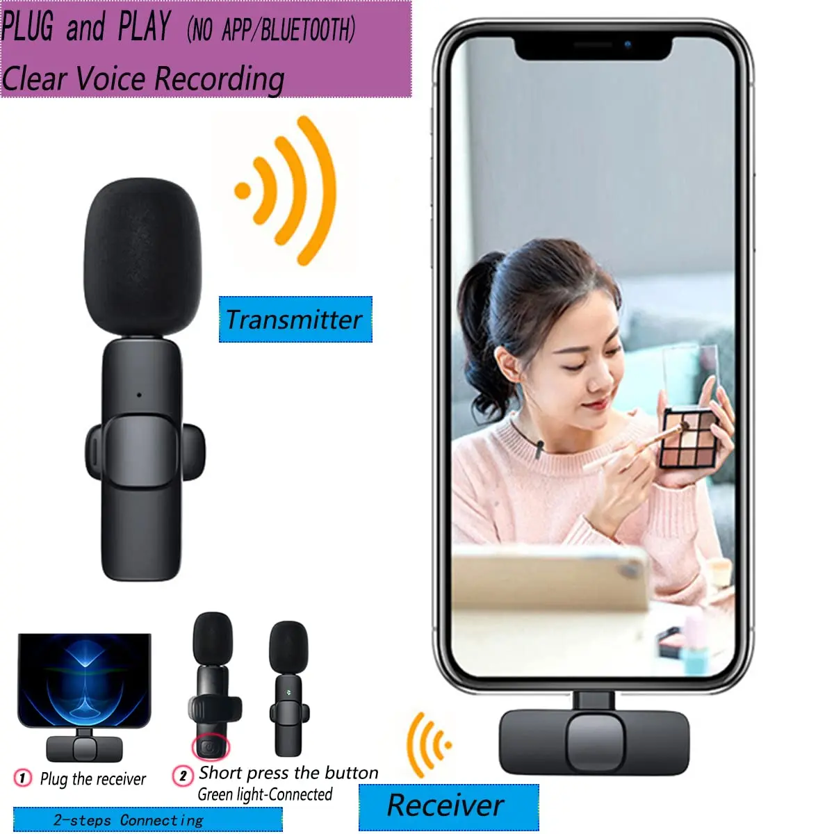 Live Broadcast Noise Cancelling Mini Portable Audio Video Recording Microfonoe for iPhone Mic Wireless Lavalier Microphone