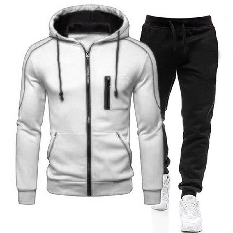 Wholesale OEM Red Fitted Sweatsuit Tracksuit Zipper Hooded Jogging Mens Jogger Track Suit