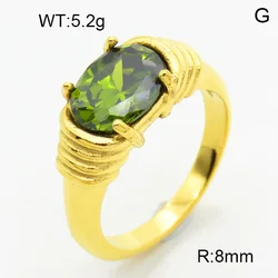 Popular Stainless Steel Jewelry Gold Color With Green Diamond Ring For Women