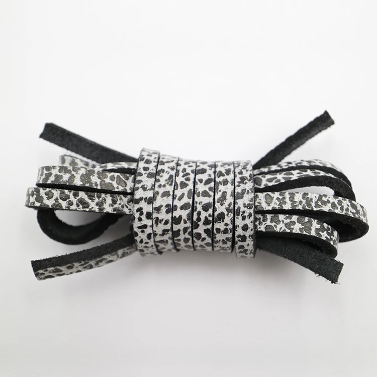 Animal Printed Square Shape Cowhide Shoelaces