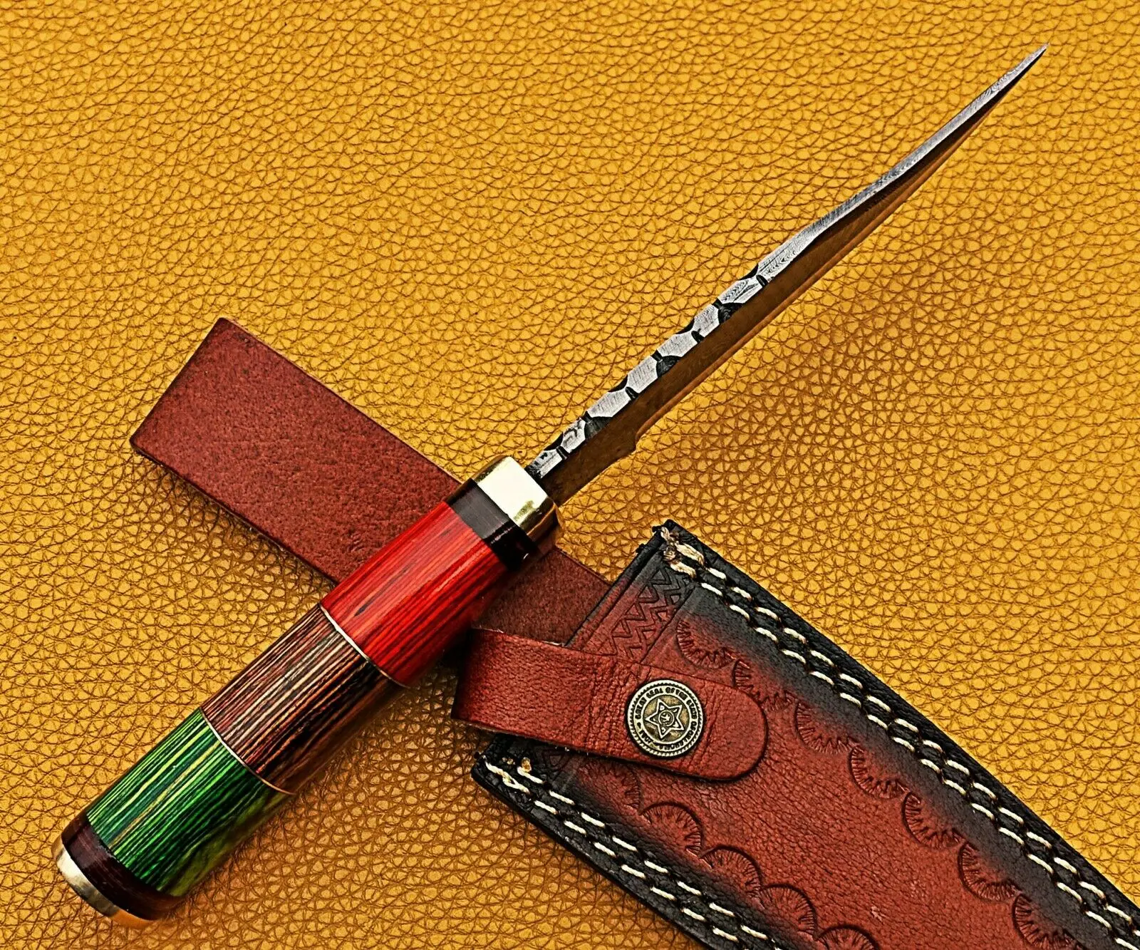 Ручной работы по индивидуальному заказу нож из дамасской стали ручной Кузница охотничьи ножи с кожаным чехлом и Скиннер на открытом воздухе пластичный монтаж