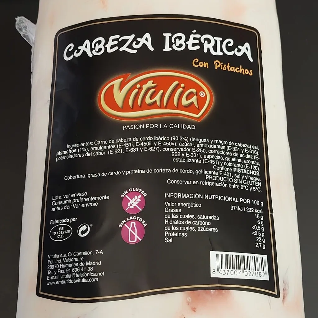 Delicius Iberian head pork meat with whole pistachios selected and best quality