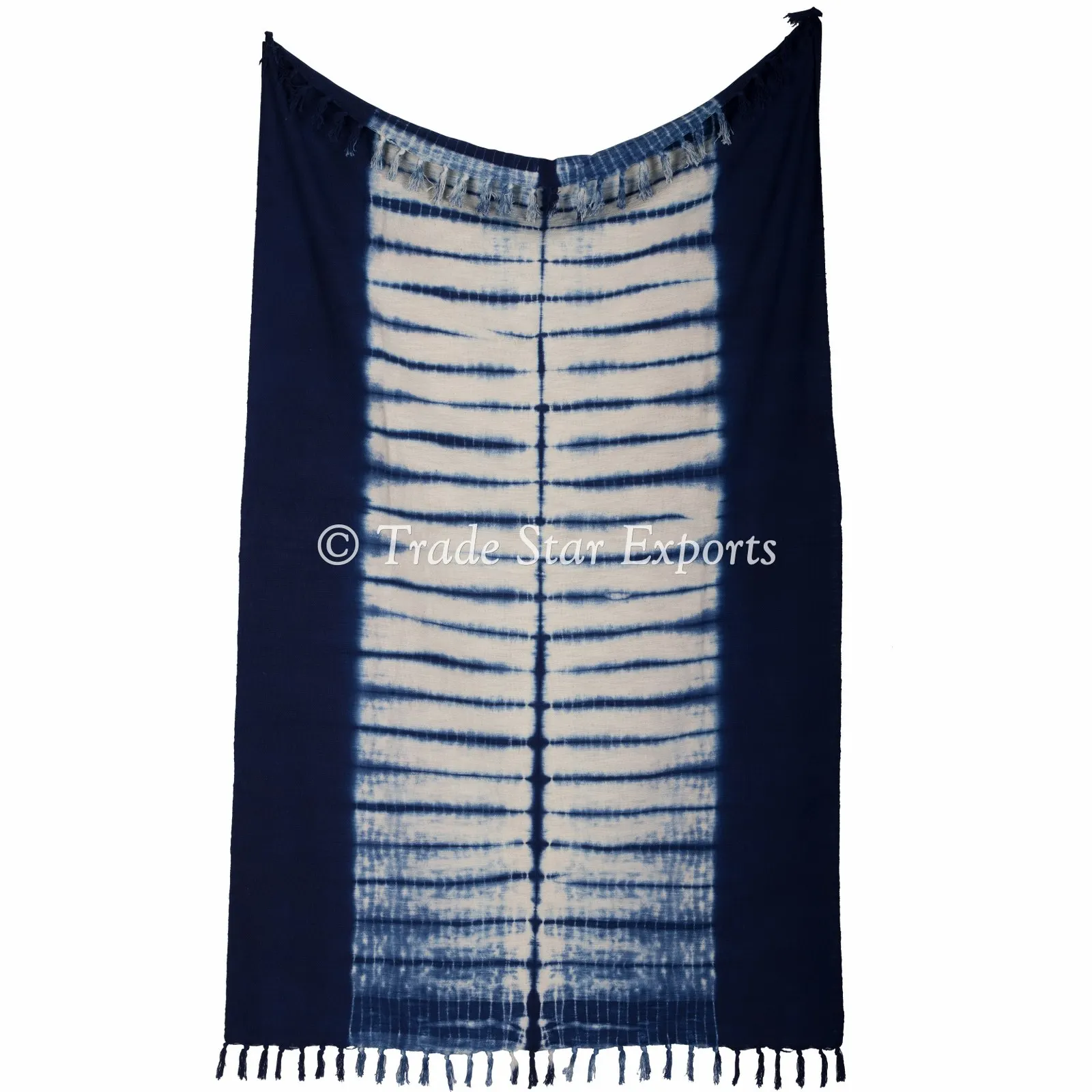 Индийское одеяло Shibori для дивана с кисточками этническое Хлопковое краской в виде галстука цвета индиго