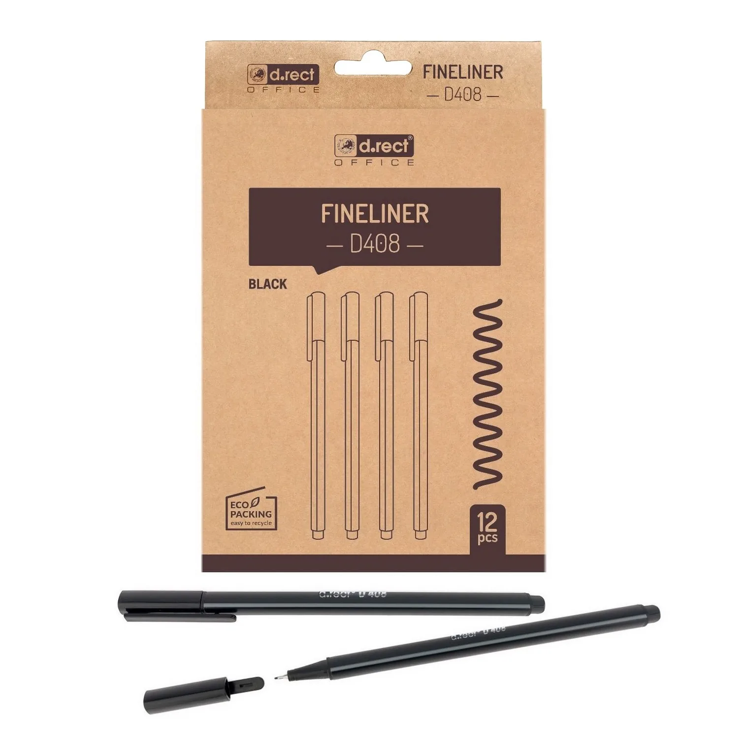 
 12 шт., черные маркеры для рисования FINELINER D.RECT D408  
