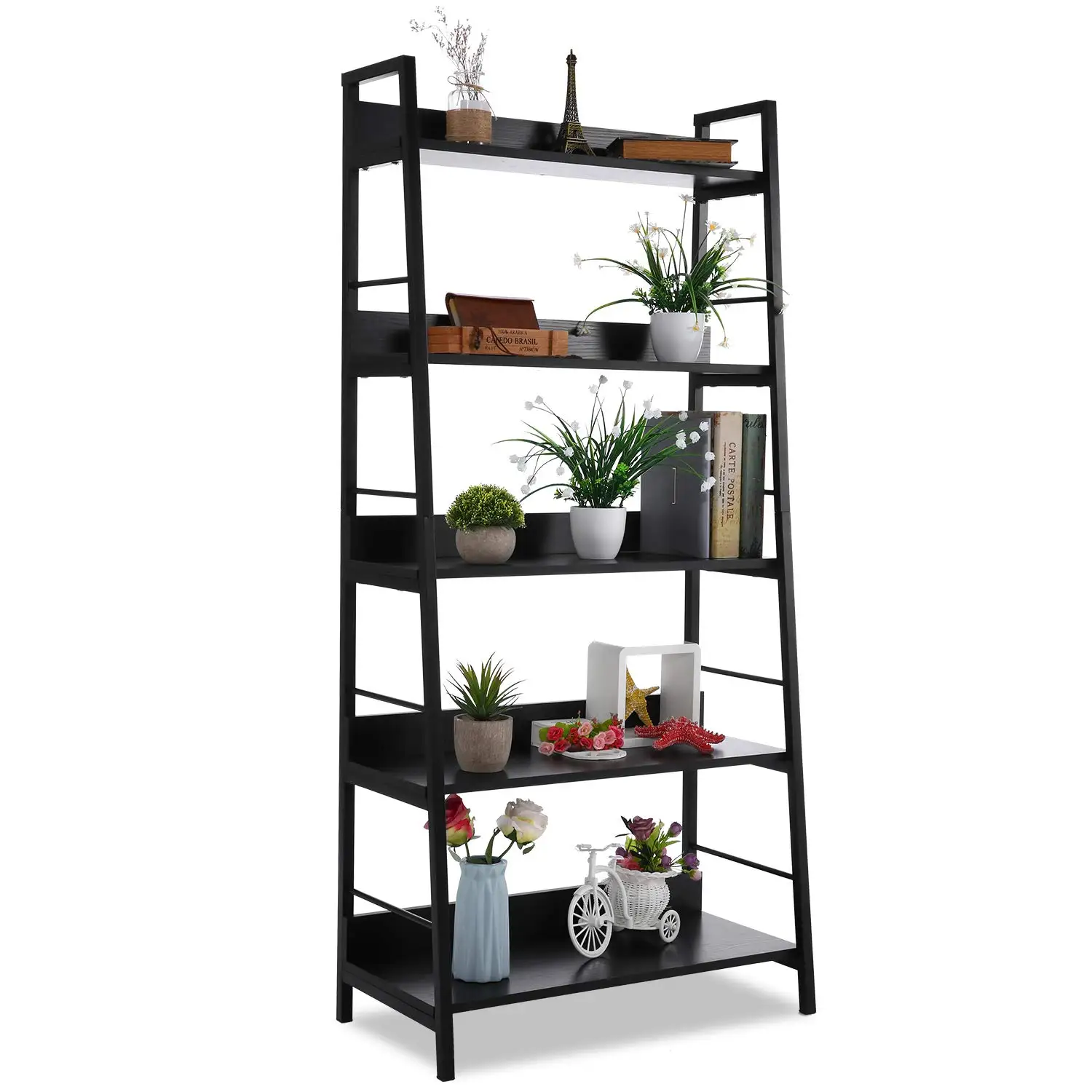 5 Tier Industrial Bookcase and Book Shelves of Metal Book Shelves for Living Room Office Library