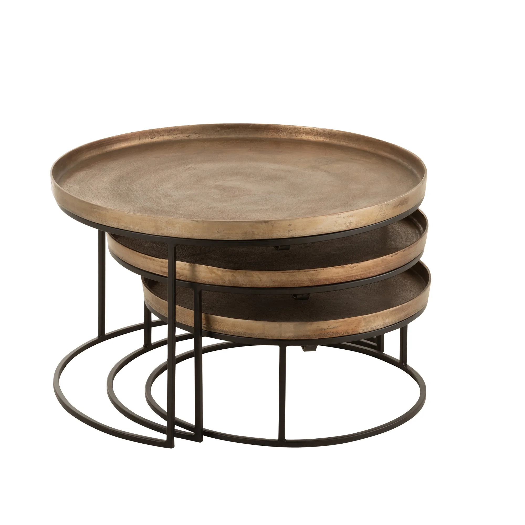 Set of 3 Metal Coffee Table  Aluminum Casted Top and Iron Base Center Nesting Table Set of 3 Nesting Coffee Table