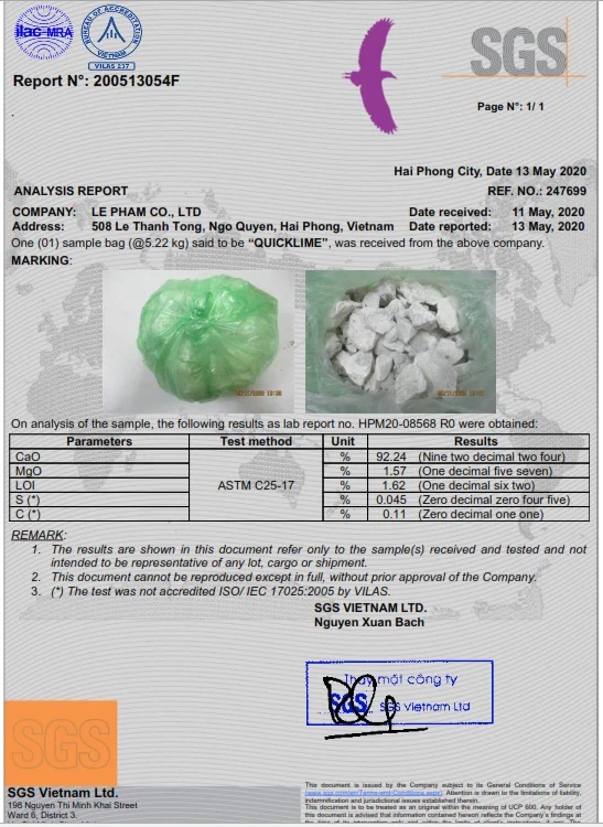 Quick lime - High quality, oxide calcium, CaO > 92%