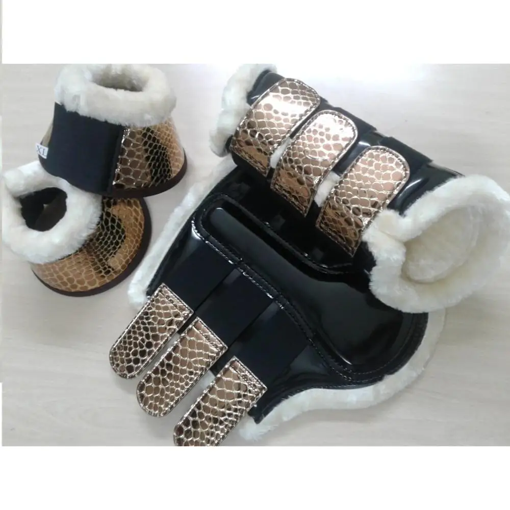 Custom Logo Patent Leather Horse Boot Set for Riding Equestrian Clothing for Western Sports and Horse Stable Use