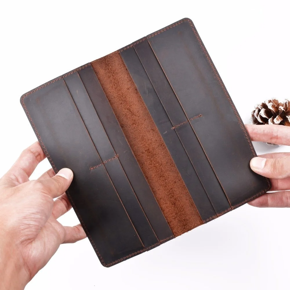 Leather Long Wallets Genuine Leather Bi fold Men Wallet Vintage Purse  WML-0004
