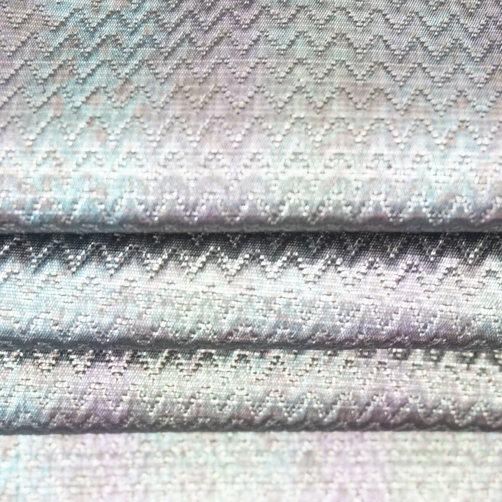 Amazon hot selling multi-color corrugated striped filigree shuttle jacquard fabric for party dress