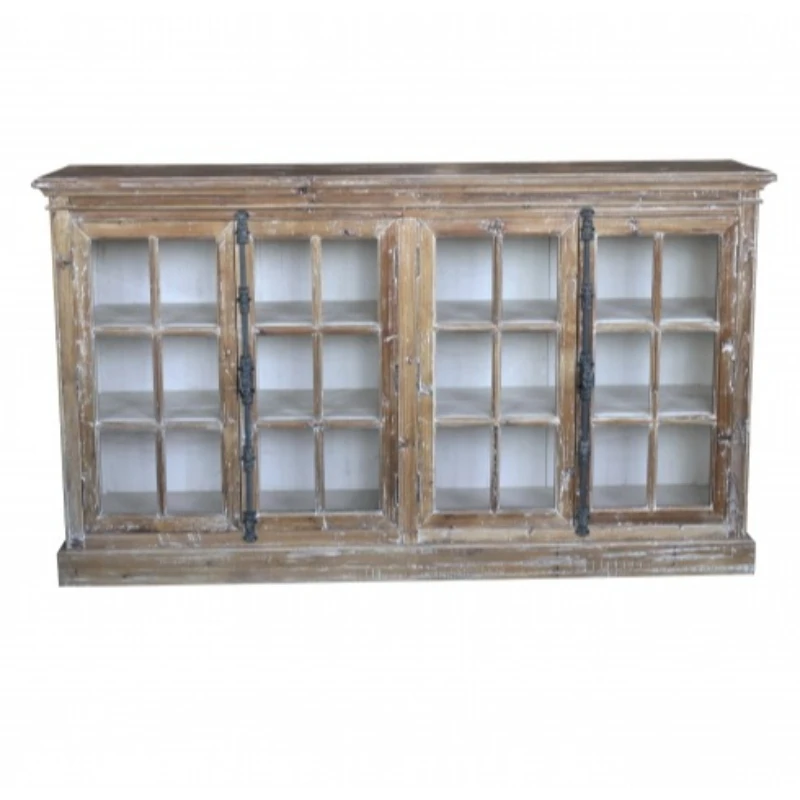 Luxury design High quality antique cabinet living room mango wood whitewash finish Accent mirror Sideboard cabinet buffet server