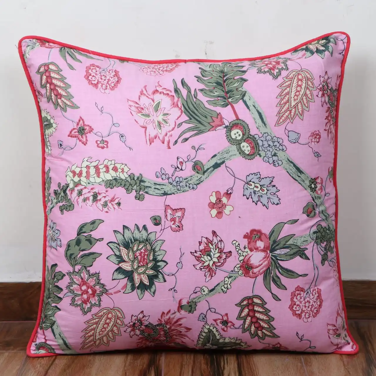 Luxury cushion Indian Pinkish Floral Printed Cotton Pure Cotton Cushion Cover 16X16 Size H78