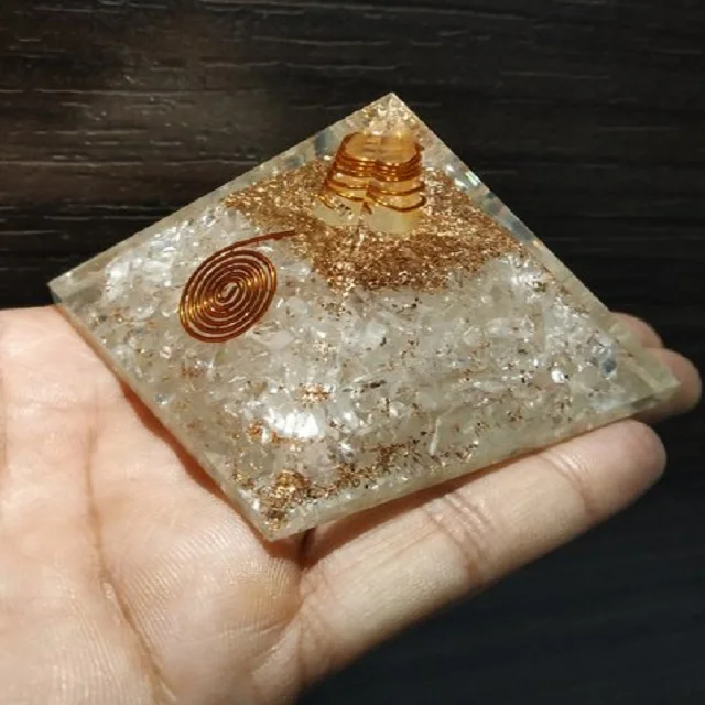 Beautiful Spiritual Healing Clear Quartz Orgone Pyramid with Chakra and EMF Protection for Love-Themed Meditation Wholesaler