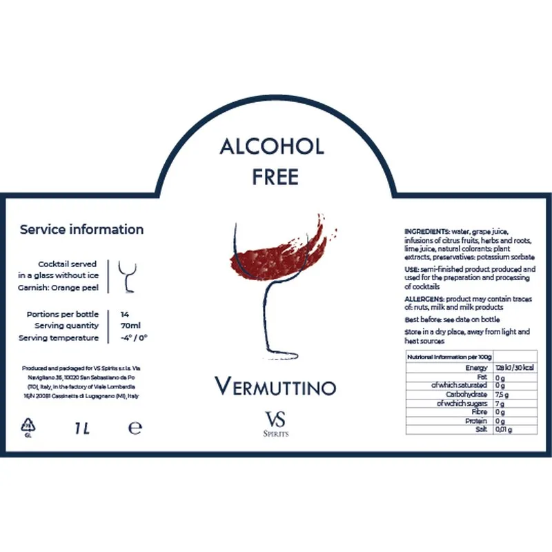 Высококачественный коктейль VERMUTTINO, сделанный в Италии, без спирта, 100cl, на экспорт