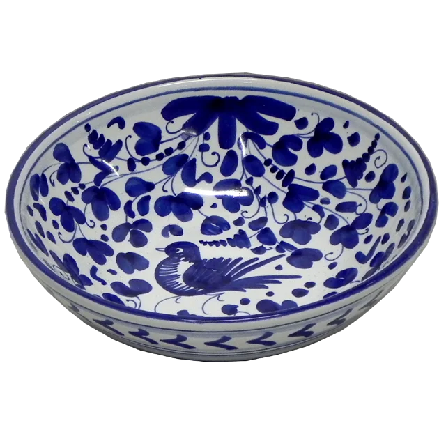 20CM / 7.8IN CERAMIC ROUND BOWL WITH BLU BIRD DESIGN HANDMADE IN ITALY