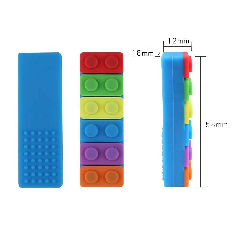Factory Wholesale Price Custom CPC Certified Silicone Autism Building Block Teether Sensory Chew Toys Autism Chew Necklace