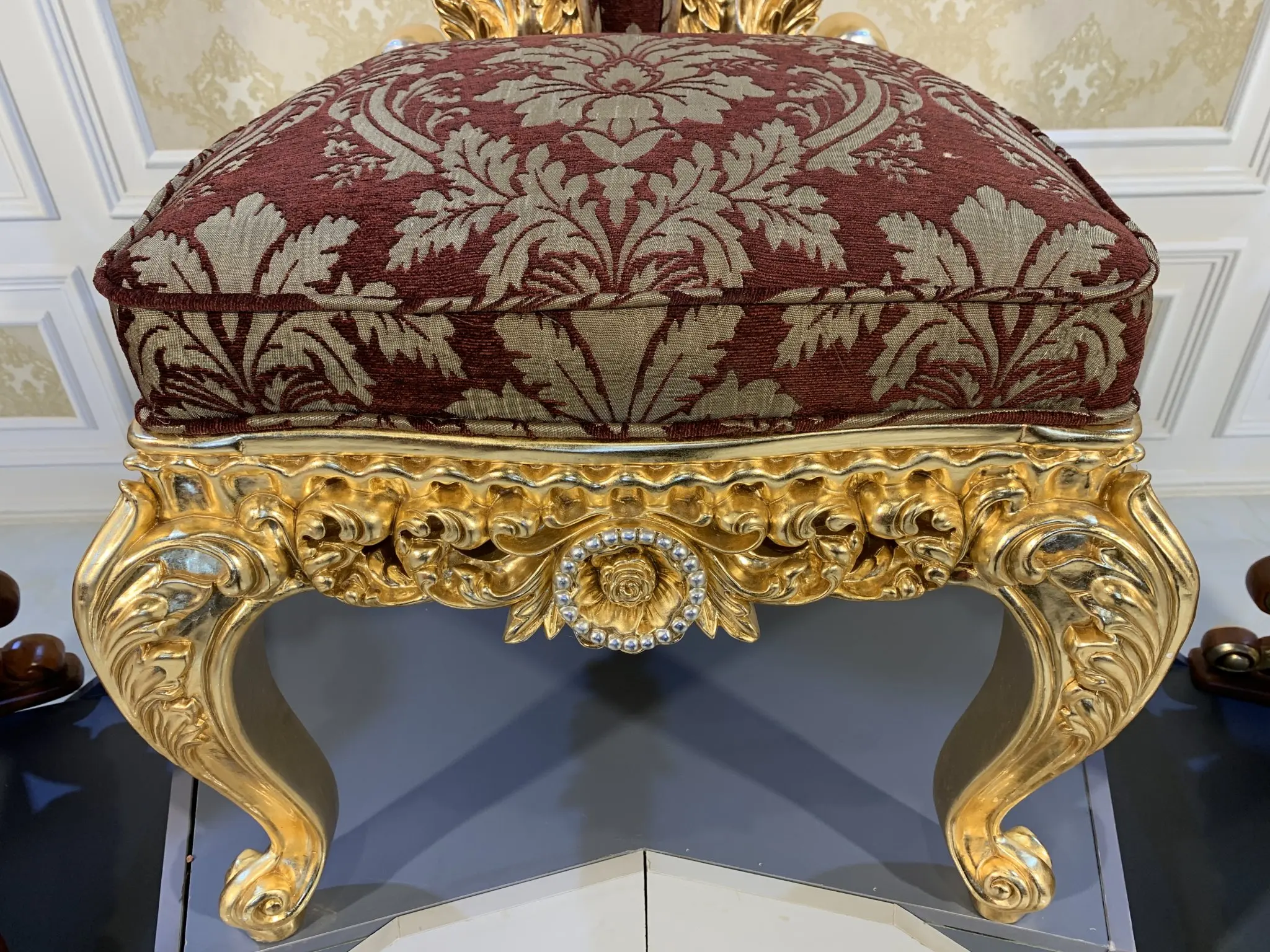 Louis Lusso Royal Dining Chair Italian gold inlaid and high quality fabric cover