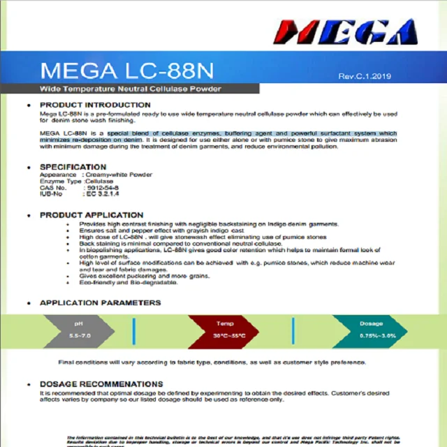 Mega LC 88N special blend cellulase enzymes, minimizes re-deposition on denim high activity enzyme Denim wash garment biopolish
