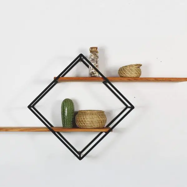 Classic Design Black Diamond Wall Shelf Wooden Shelves 2 Tiers Metal Wire Living Room Storage Home Decor Wholesale Price India