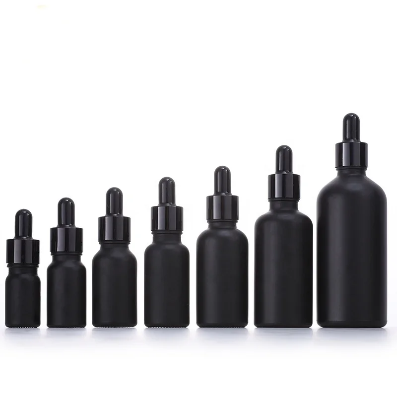 matte black glass bottle 100 ml 50 ml 30 ml frosted black glass bottle 15 ml 10 ml aluminum dropper pipette essential oil bottle