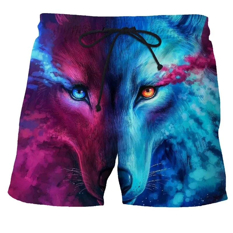 Man beach shorts animal wolf 3d printed pants high quality swim shorts men starry sky gym surf board swimsuit