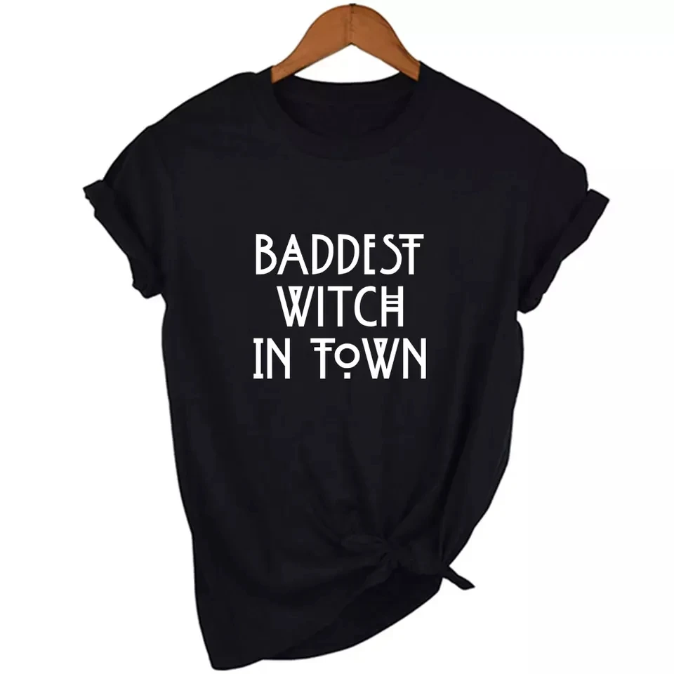 
Baddest Witch In Town Women Halloween Custom T-shirt Gothic Short Sleeve T Shirts Graphic Grunge Street wear Female Tops 