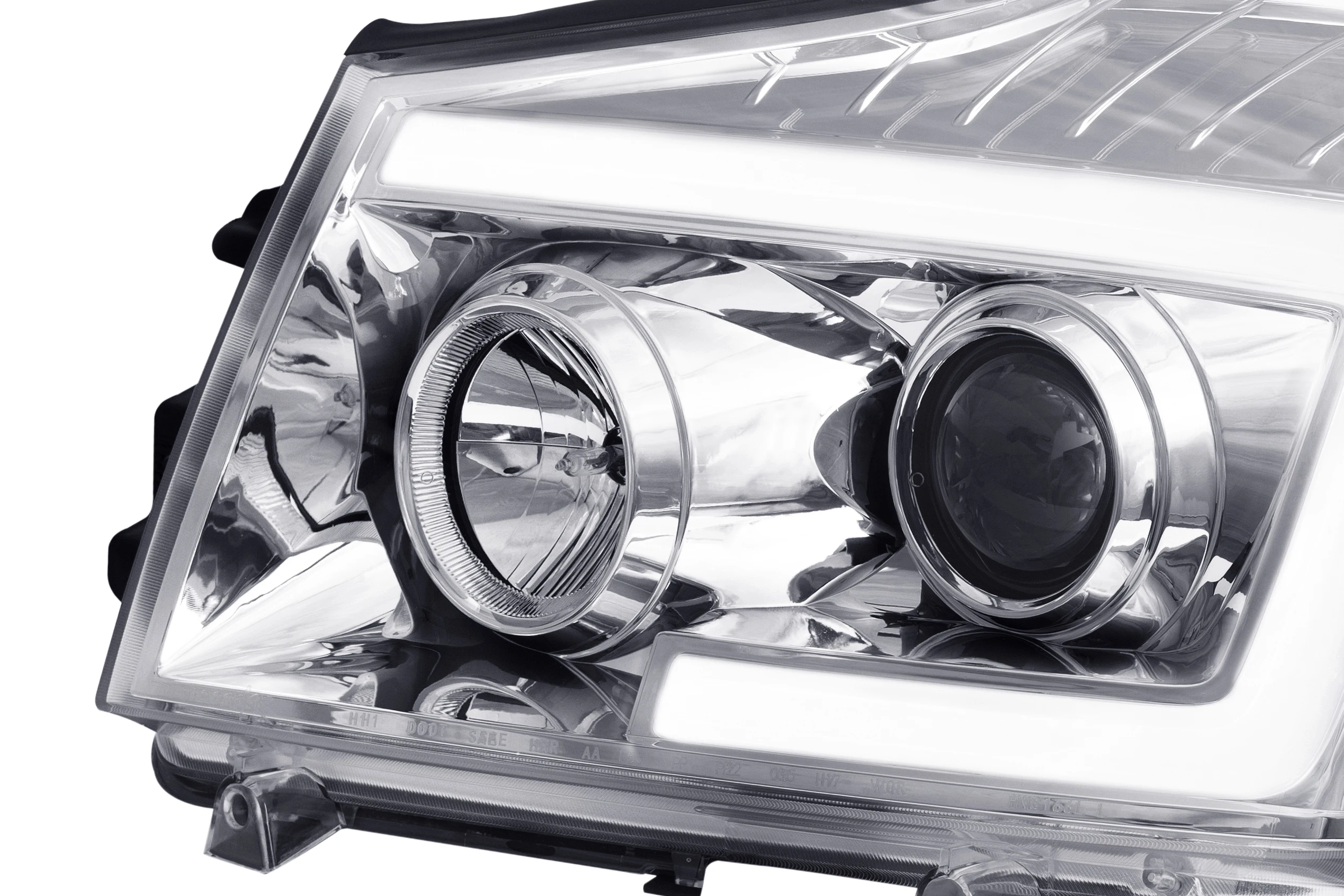 04-15 for Nissan Titan/04-07 Armada LED C-Bar Projector Headlights w/ Switchback Sequential Turn Signals (Chrome Housin/clear)