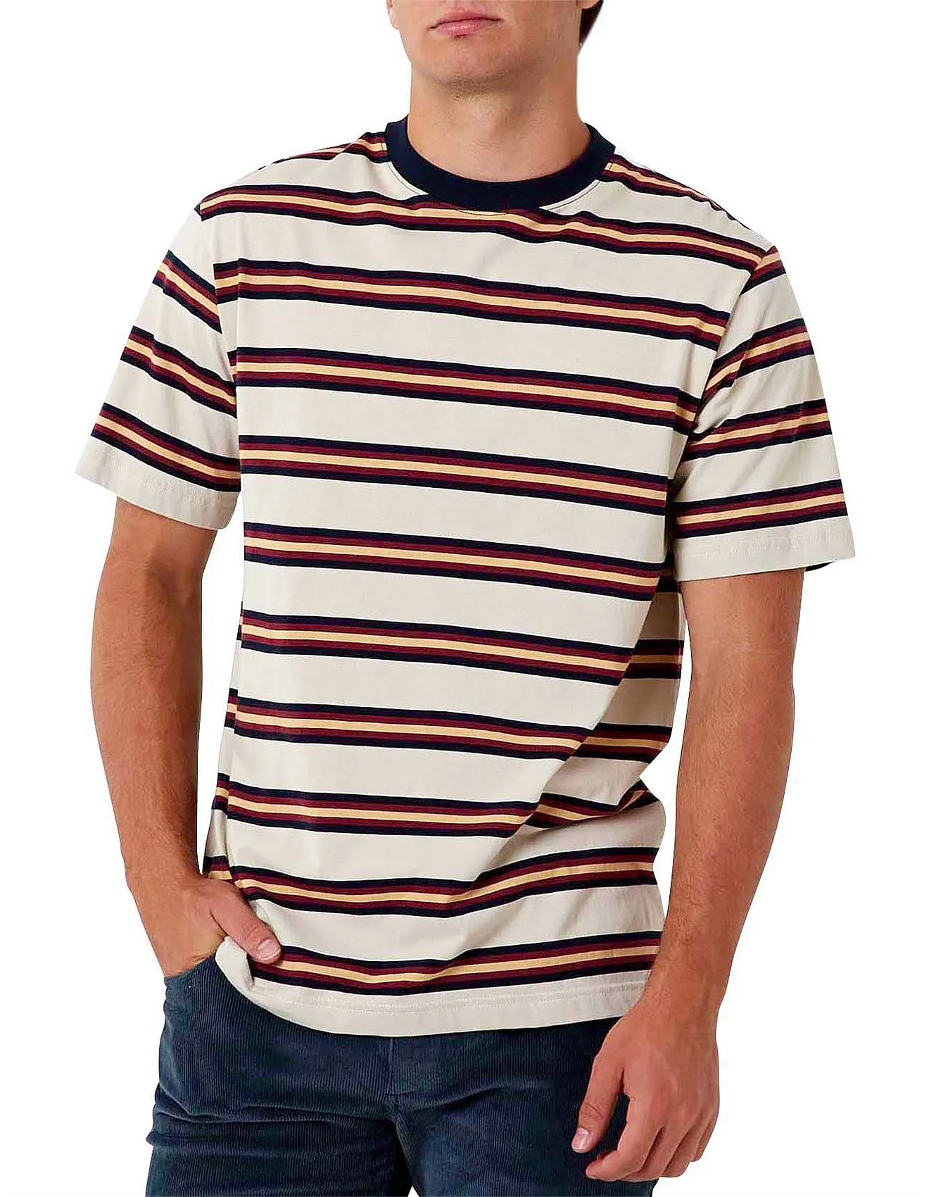 Custom Knitted Casual 100% Cotton Striped Designer Oversize Unisex Womens Mens crew neck Striped t-shirt