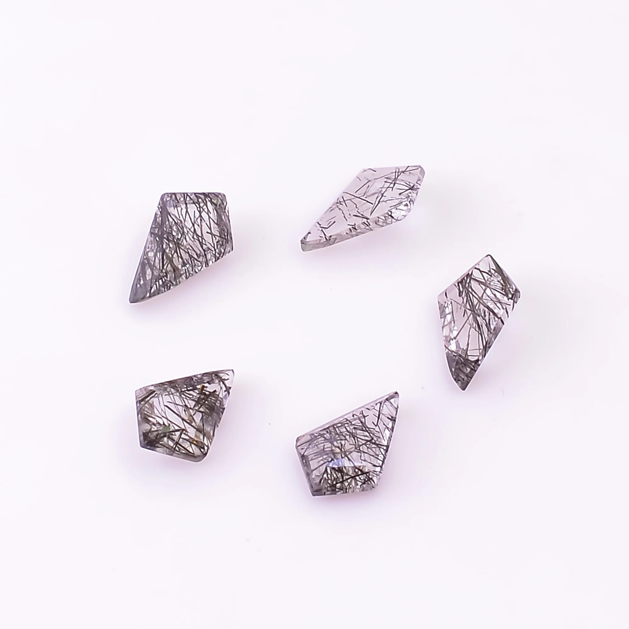 Natural Black Rutile Quartz Kite Shape Step Cut Wholesale Loose Gemstone For Jewelry Making Black Rutile Kite Cut Gemstones