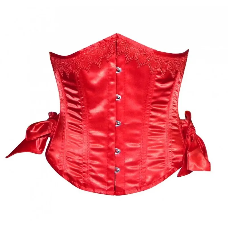 Ultimate Lavish Red Satin Fully Steel Boned Under Bust And Extreme Curvy With Side Bows Corset Bustier Top For Party Wear