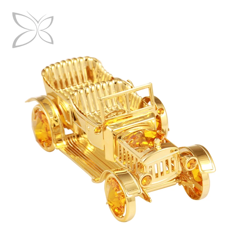 Crystocraft Fancy Gold Plated Metal Antique Car Decorated with Brilliant Cut Crystals Figurine Desk Top Decor