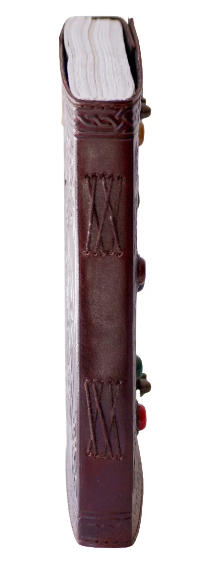 Handmade Pentagram Leather Journal, Large Celtic Embossed, Leather Journal With Lock, Grimoire, Notebook, Journal With Stone (10