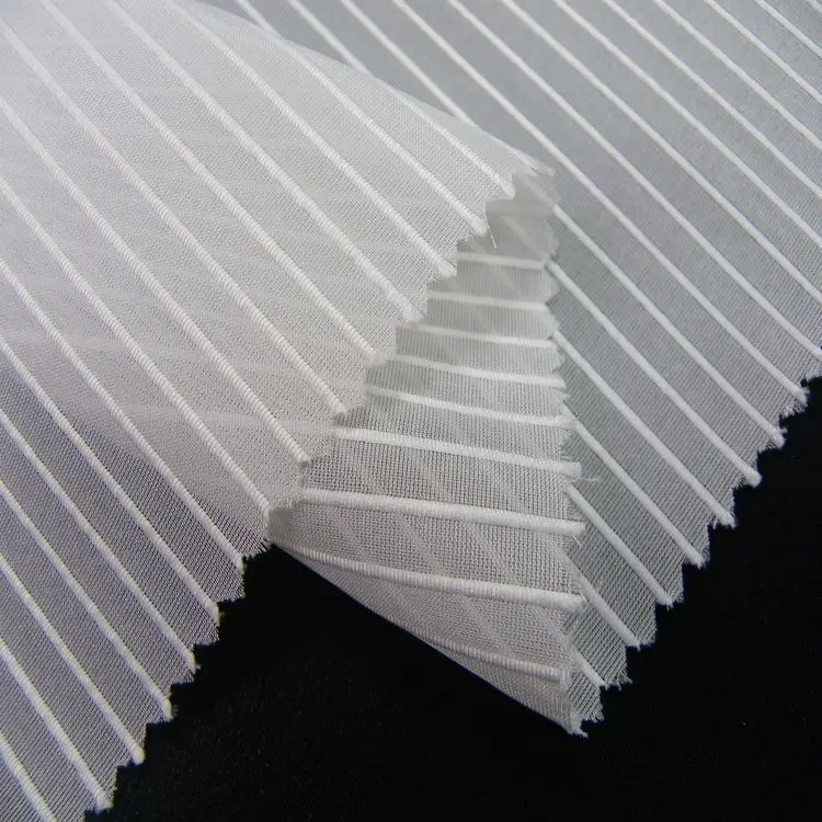 LCSH076 Final Sale Taiwan Polyester Soft Red Stripe Organza Clothing Fabric