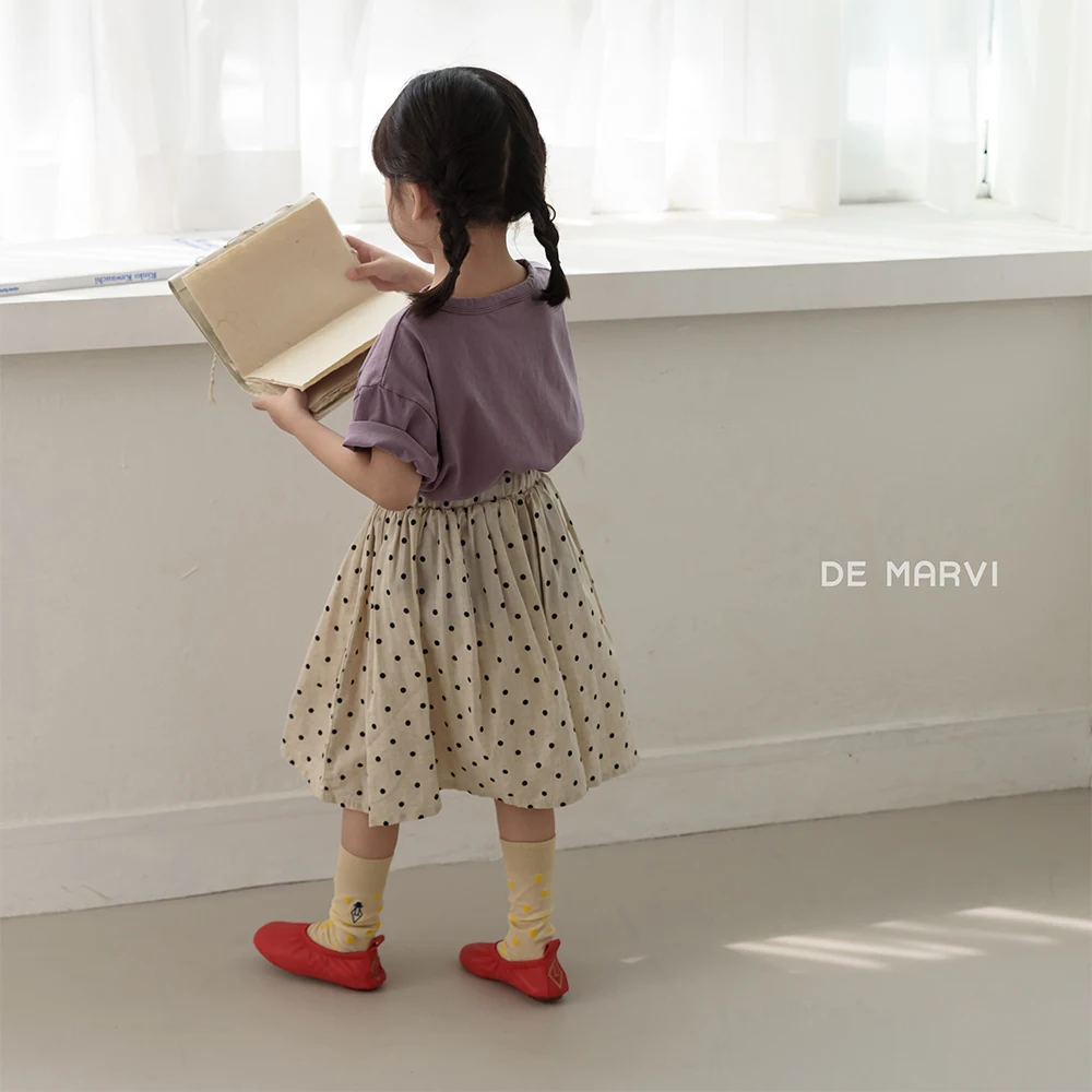 DE MARVI Kids Toddler Linen Tencel Dots A-line String Casual Skirts Girls Summer Fashion Wholesale Korean Manufacturer MADE IN K
