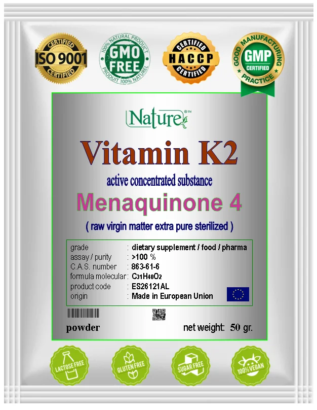 menaquinone 4 vitamin K2 >100% cas 863-61-6 raw ultra-pure matter sterilized dietary supplement