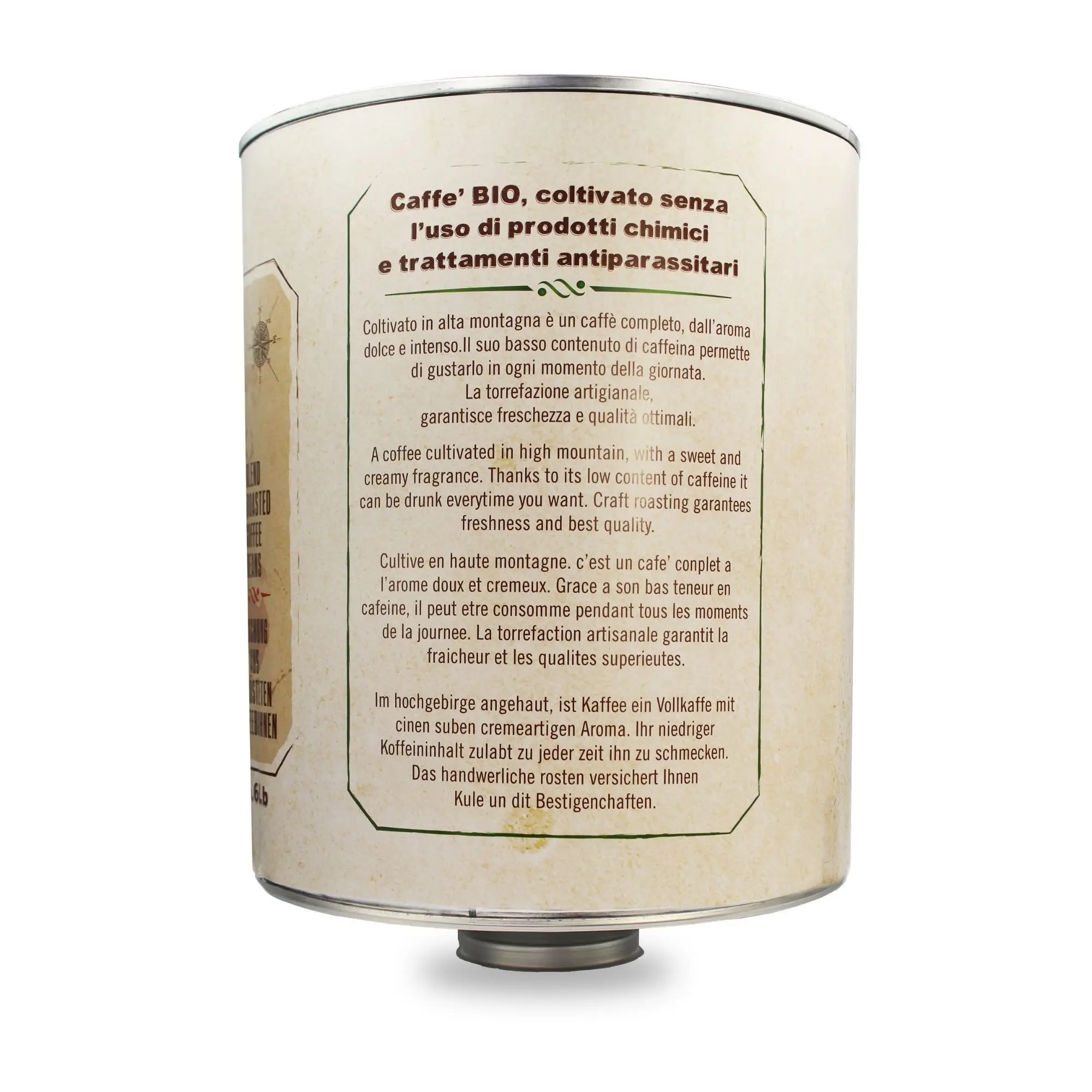 Organic, Vegan and Gluten Free Coffee Beans Caffe Europa 80% Arabica - 20% Robusta Blend Delicate Taste 3Kg Tin