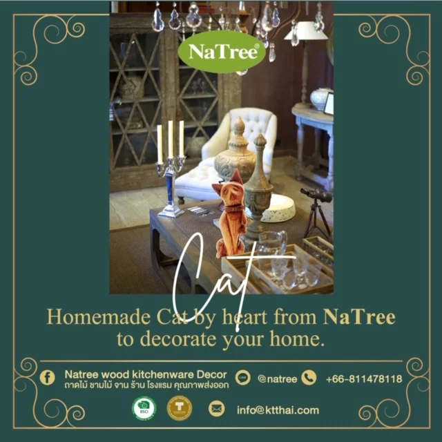 Premium Handicraft of Thailand Carved wood decor Cat wood Home decoration