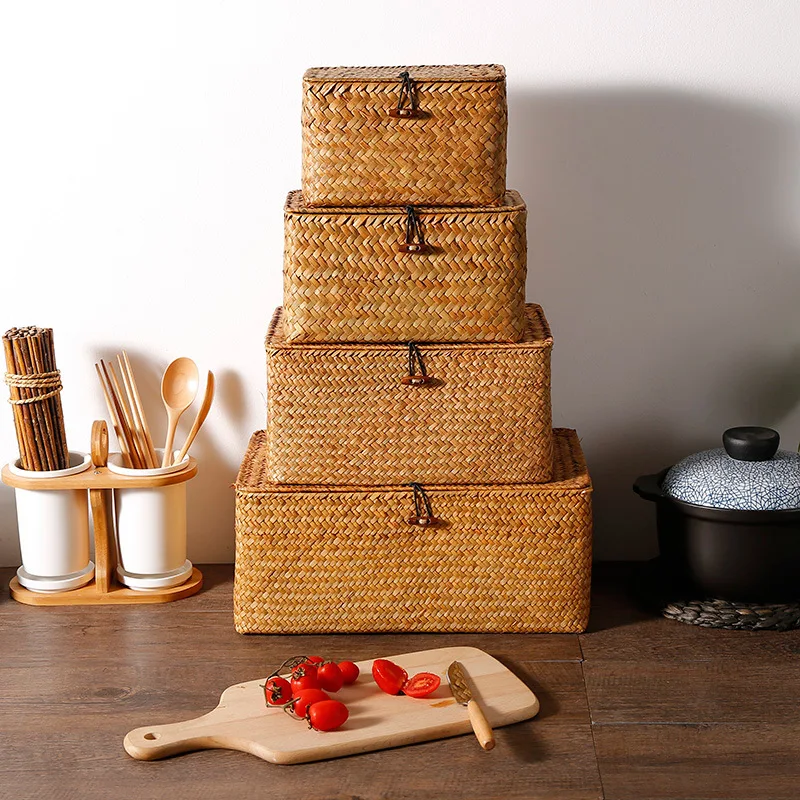 Straw Handmade Chinese Manufacturer Handcraft Picnic Woven Wicker Decorative Storage Basket Box