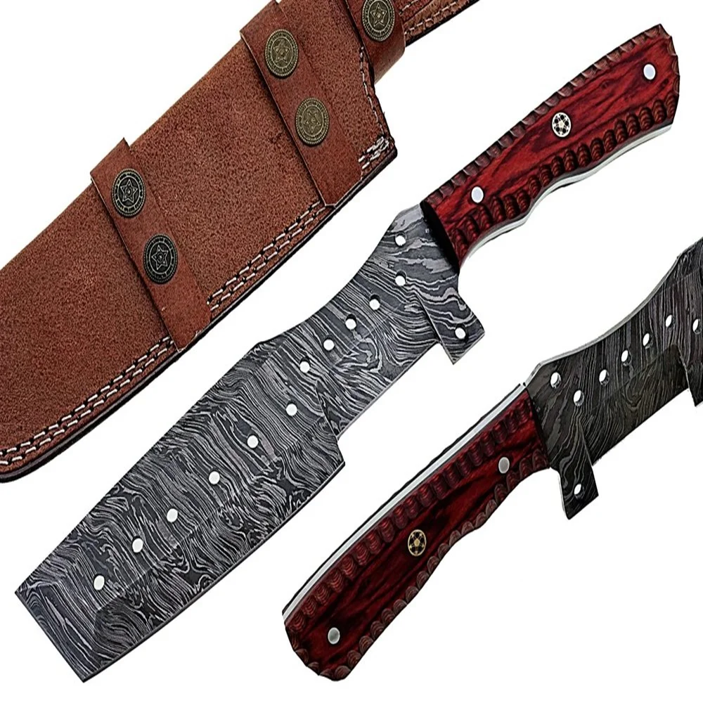 100% Top High Quality Damascus Steel Tracker knife/ Camping survival knife wooden handle with pure Leather Sheath  SCW-TK-0010