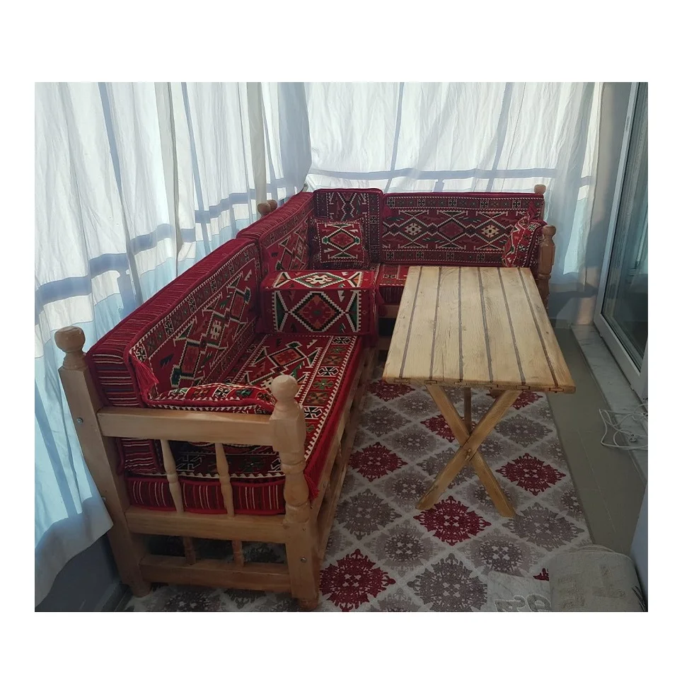 Outdoor Corner Sofa Set Outdoor Wood Sofa  Corner Set  Ottoman Style Oriental Corner Sofa Set + 32 Dances Sponge Cushion Pillows