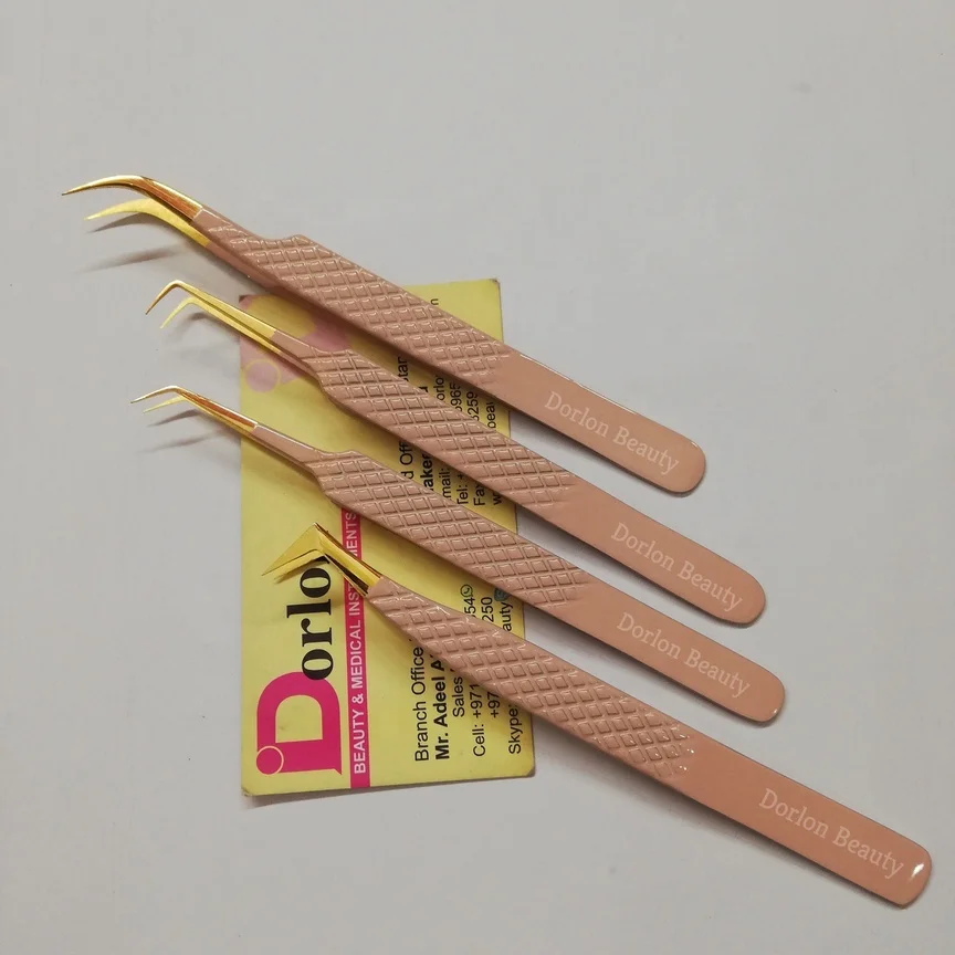 Custom Portable Pink Diamond Eyelash Extension Tweezers Bulk Private Label Lash Extensions Tweezers Custom Logo